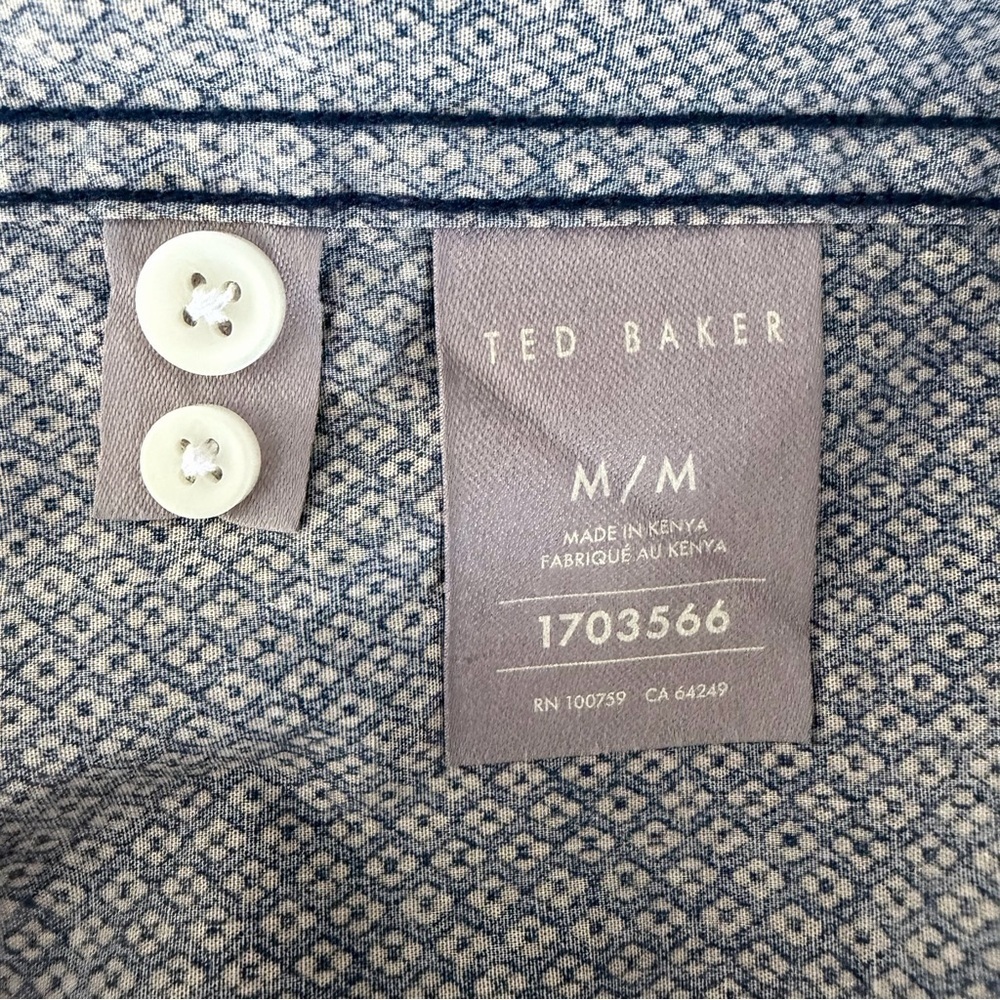 TED BAKER Blue Geometric Print Button Down Shirt Stretch Cotton m - Picture 11 of 15
